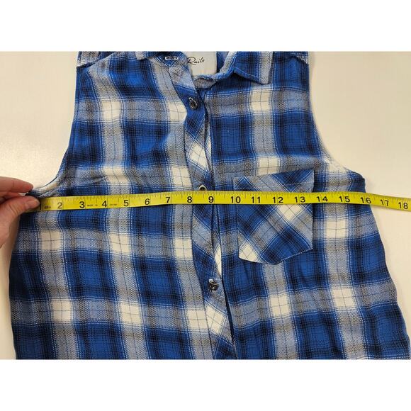 Rails Jordyn Tunic Top Open Sides blue teal plaid  Check XS EUC button front - Picture 9 of 10